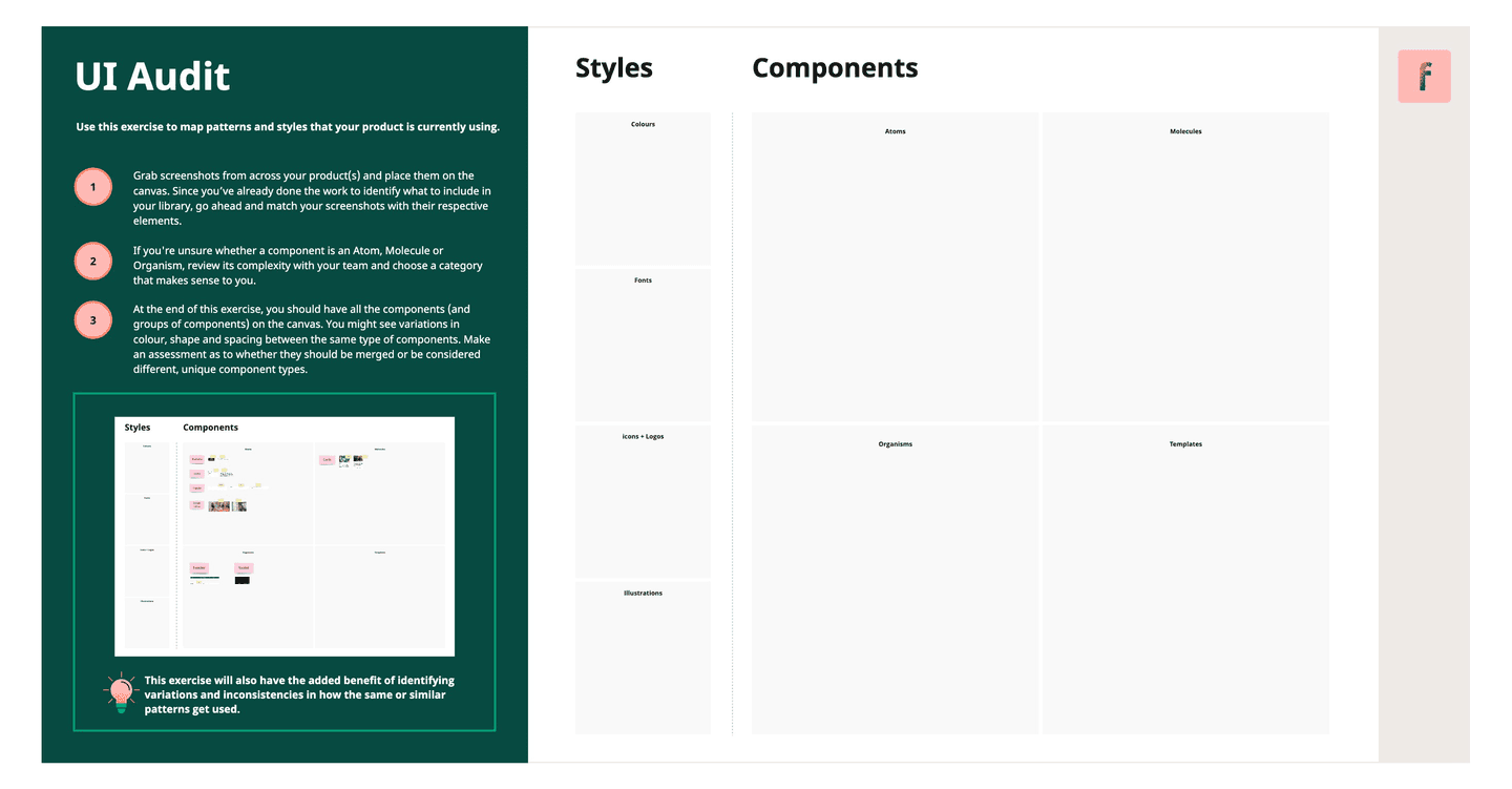 Use the UI Audit exercise to map patterns and styles that your product is currently using.